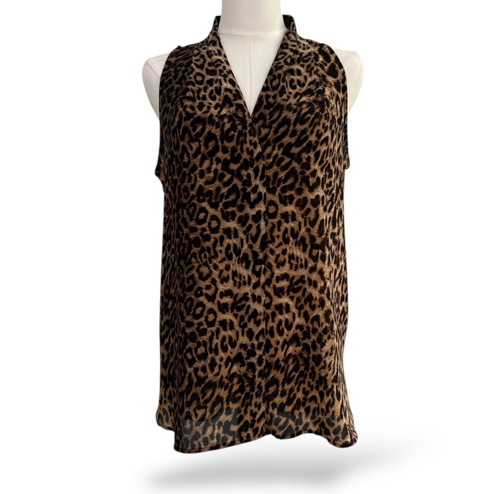 Vince Camuto Slvless‎ Chiffon V-Neck Leopard Print Wm High-Lo Blouse Sz Sm EUC